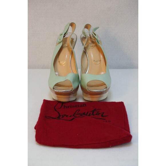 Christian Louboutin Women's Mint Green Patent Slingback High Heels Peep Toe sz 8 - Picture 1 of 7